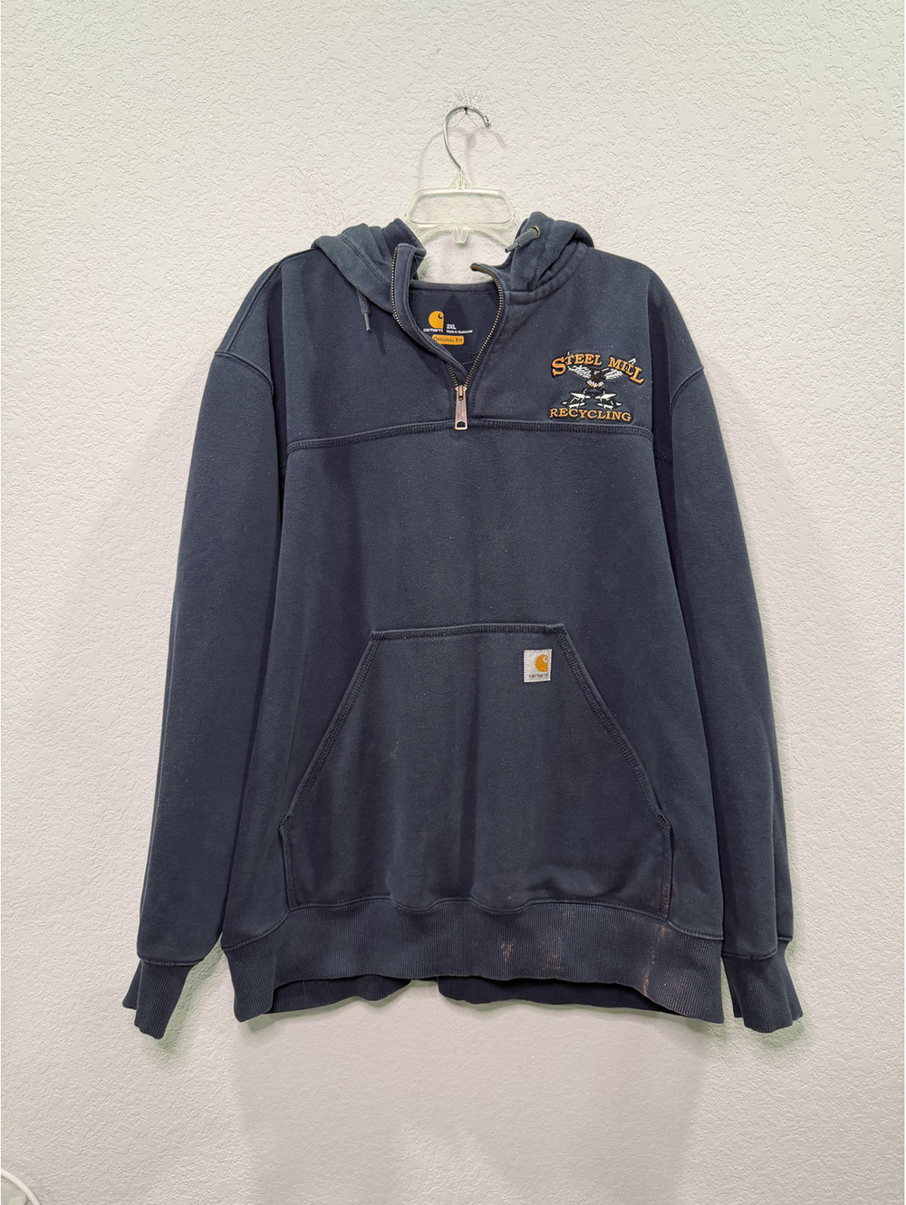 Carhartt Navy Rain Resistant Heavy Duty 1/4 Zip Hooded Pullover - XXL